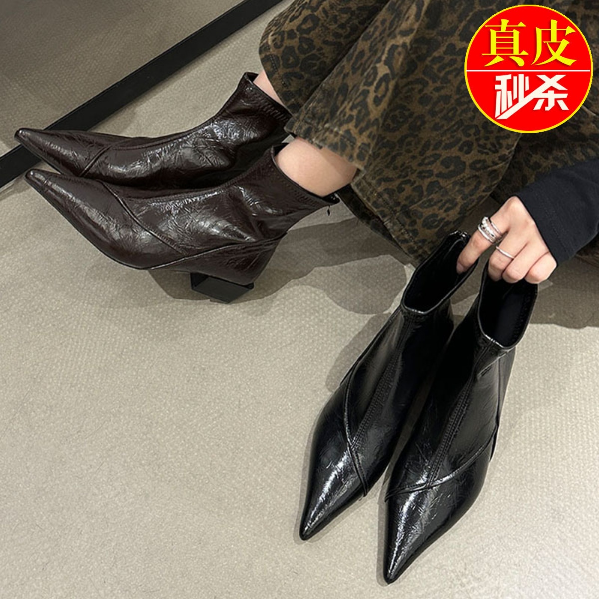 尖头短靴女瘦瘦靴高跟鞋马丁靴