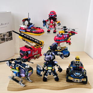 iblock积木城市救援消防员人仔消防车警察飞机拼装玩具男孩礼物