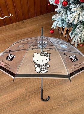 日系helloKitty黑色透明长柄雨伞高颜值儿童女孩学生少女凯蒂猫