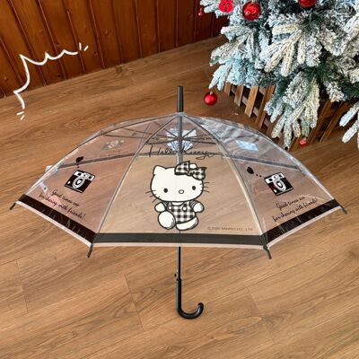 日系helloKitty黑色透明长柄雨伞高颜值儿童女孩学生少女凯蒂猫