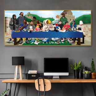 最后的晚餐挂画客厅沙发背景墙装饰画潮牌搞笑卡通恶搞餐厅壁画