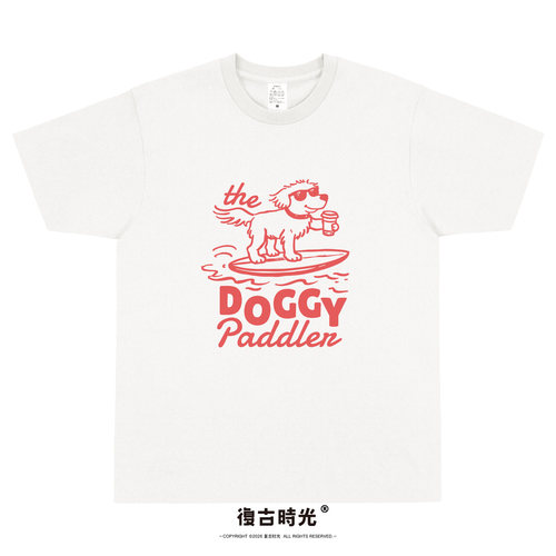 小狗冲浪DOGGYPaddle印花T恤