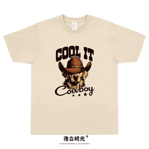 CoolIt西部牛仔金毛狗狗印花T恤