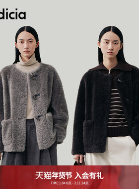 indicia标记羊羔毛短款咖色牛角扣女厚外套2025春冬新款L2D5WT259