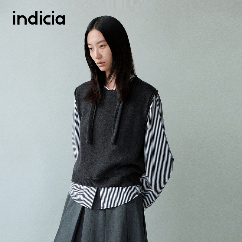 indicia标记商场同款25秋新款韩版设计条纹衬衫两件套F2A5SY025N