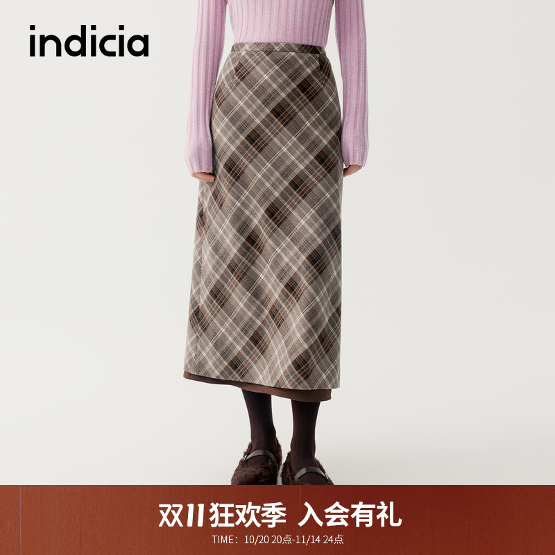 indicia标记商场同款2025冬季新款优雅复古格纹半身裙 F2D5QZ582C
