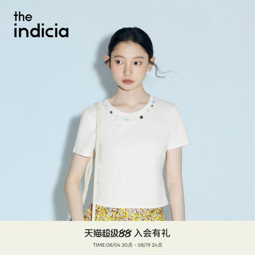 the indicia标记2026夏新款设计感串珠装饰正肩短袖T恤 L2B6TX112