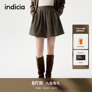 indicia标记25冬新款 A字miu系拼接百褶半身裙花苞短裙L2D5QZ213