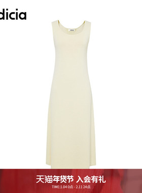 indicia标记商场同款早春简约纯色U领无袖背心连衣裙6A403LQ183C