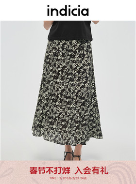 indicia标记商场同款25夏新款优雅气质碎花桑蚕丝半裙6B406QZ388C