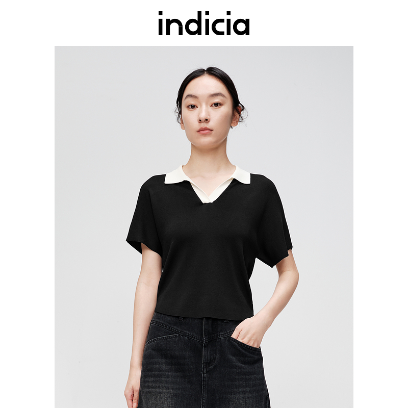 indicia标记撞色polo领针织衫
