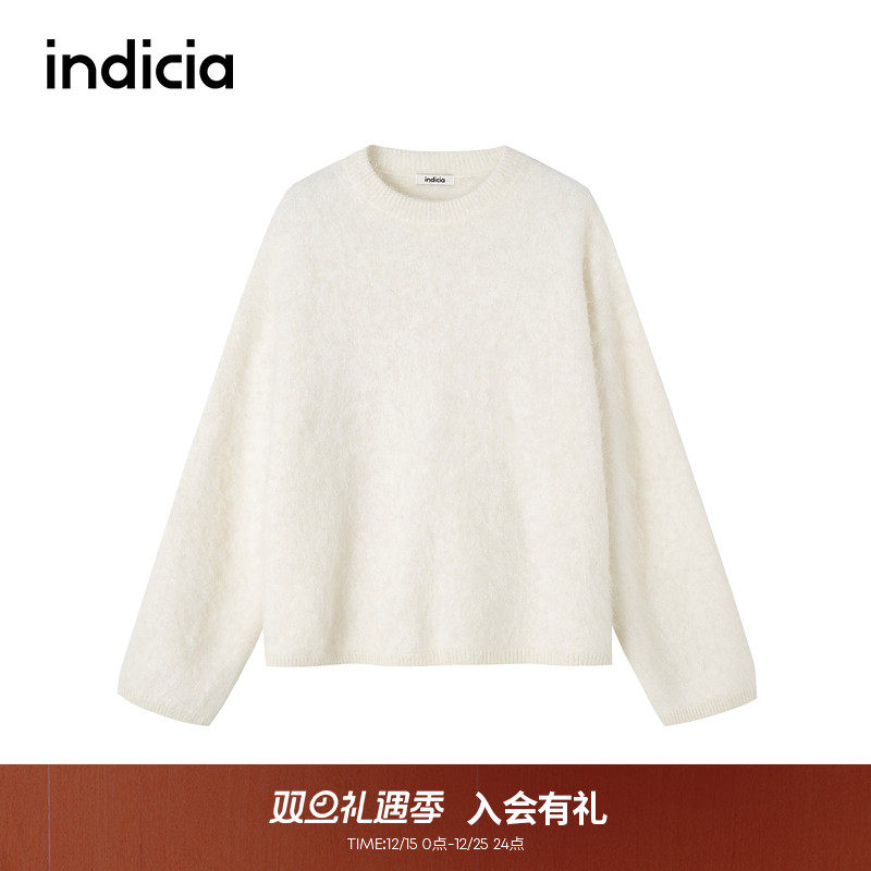 indicia标记商场同款休闲慵懒套头宽松ins白色针织衫F2D4MS725C