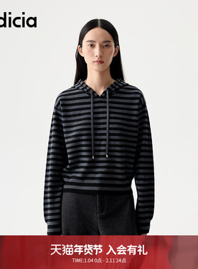 indicia标记25冬新款韩版奥利奥撞色条纹宽松连帽针织衫L2D5ZZ234