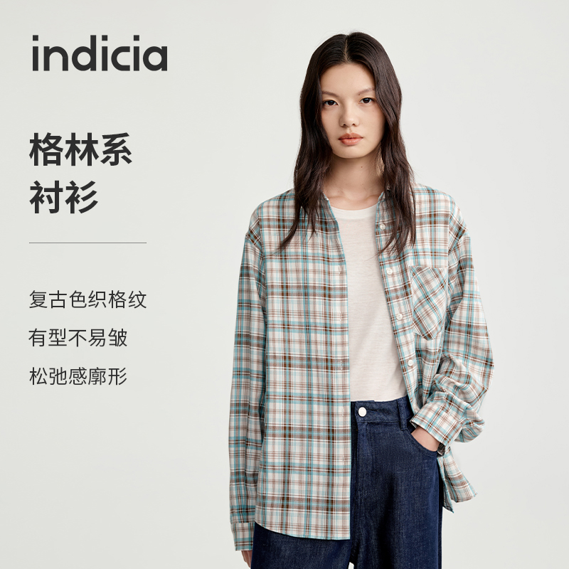 indicia标记2025秋新款休闲随性街头风复古咖格衬衫外套L2C5CS122