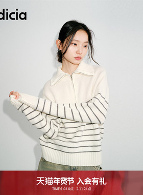 【翻领两穿毛衫】indicia标记25年春冬羊毛条纹针织毛衫L2D5MS223
