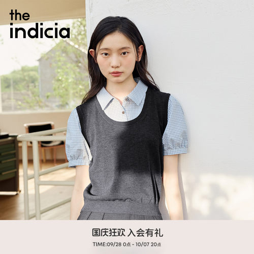 the indicia标记2026夏新款复古学院风假两件格纹衬衫 L2B6CS112C