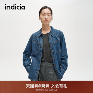 简约外套F2C4CS485N 复古做旧感牛仔衬衫 indicia标记商场同款 秋季