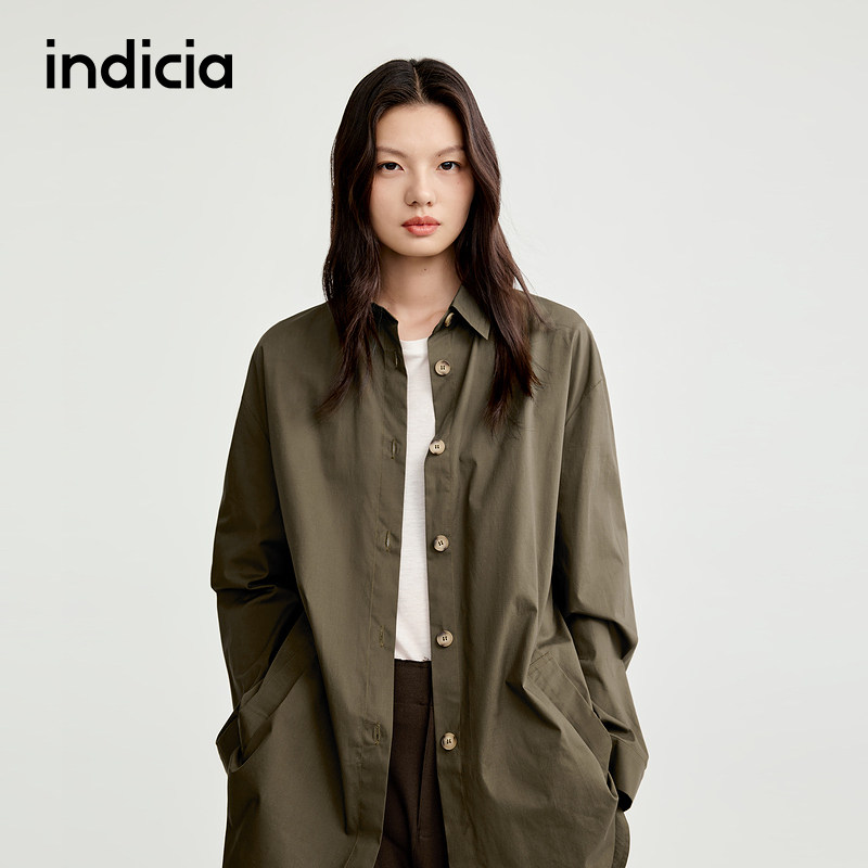 indicia标记春秋新款廓形工装风长袖宽松衬衫风衣外套L2C5FY160