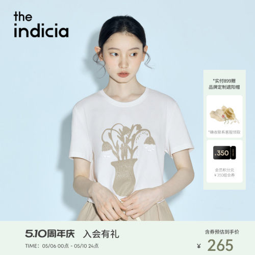 indicia标记2026夏新款复古文艺印花立体造型感短袖T恤 L2B6TX092
