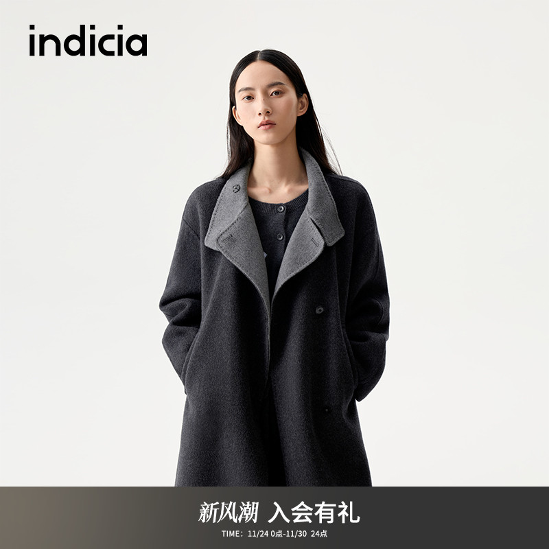 indicia标记山羊绒毛呢大衣外套