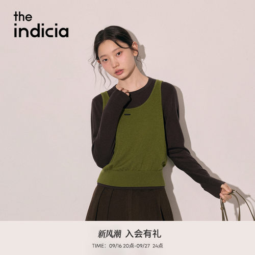 the indicia标记2026冬季新款高级复古撞色真两件毛衫 L2D6MS326Y