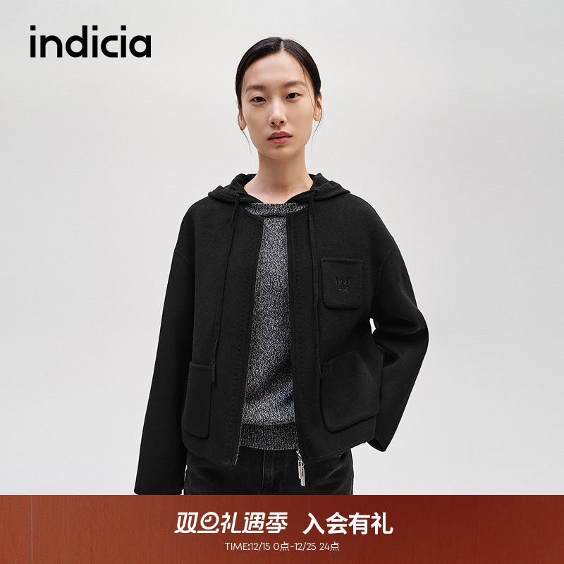 indicia标记山羊绒短款呢大衣
