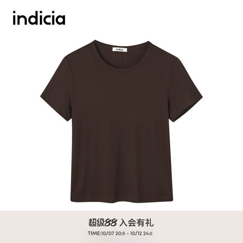 indicia标记商场同款春夏新款老钱风百搭气质短袖T恤F2C5TX368F