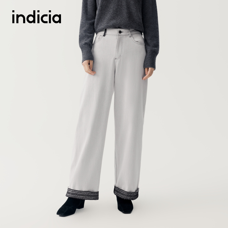 indicia标记商场同款25秋新款蕾丝拼接直筒裤宽松慵懒F2D5KZ453N