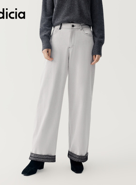 indicia标记商场同款25秋新款蕾丝拼接直筒裤宽松慵懒F2D5KZ453N