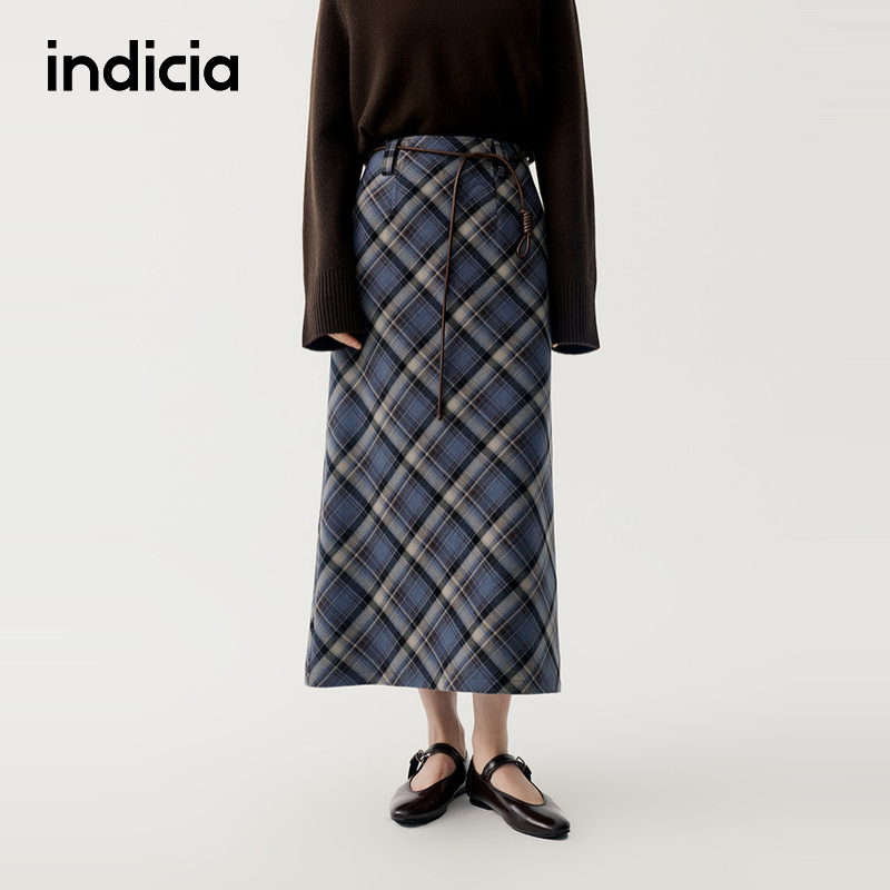 indicia标记商场同款2025冬季新款复古格纹优雅半身裙F2D5QZ564N