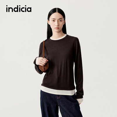 indicia标记商场同款2025冬季新款设计感假两件撞色T恤F2D5TX560N