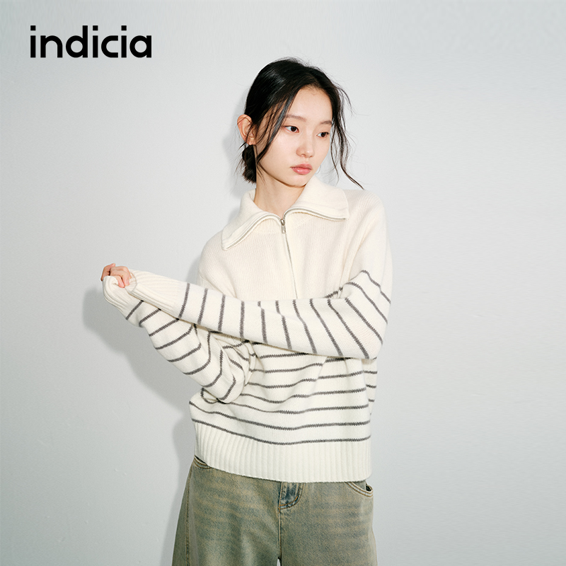 indicia标记气质法式条纹毛衫