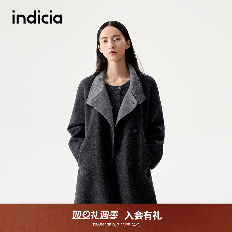 indicia标记山羊绒毛呢大衣外套