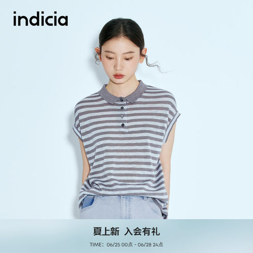 indicia标记商场同款夏季新款无袖条纹简约经典polo衫F2B5ZZ216N