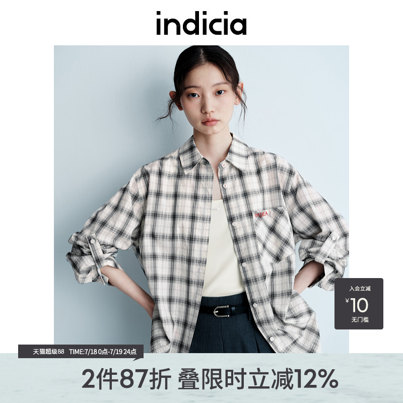 indicia标记25夏季新款撞色经典格子肌理感衬衫百搭外套L2B5CS048