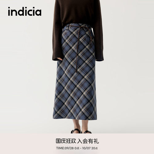 indicia标记商场同款冬季新款复古格纹优雅半身裙F2D5QZ564N