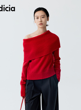 indicia标记商场同款2026春新款时髦气质一字肩针织衫 F2A6ZZ009C