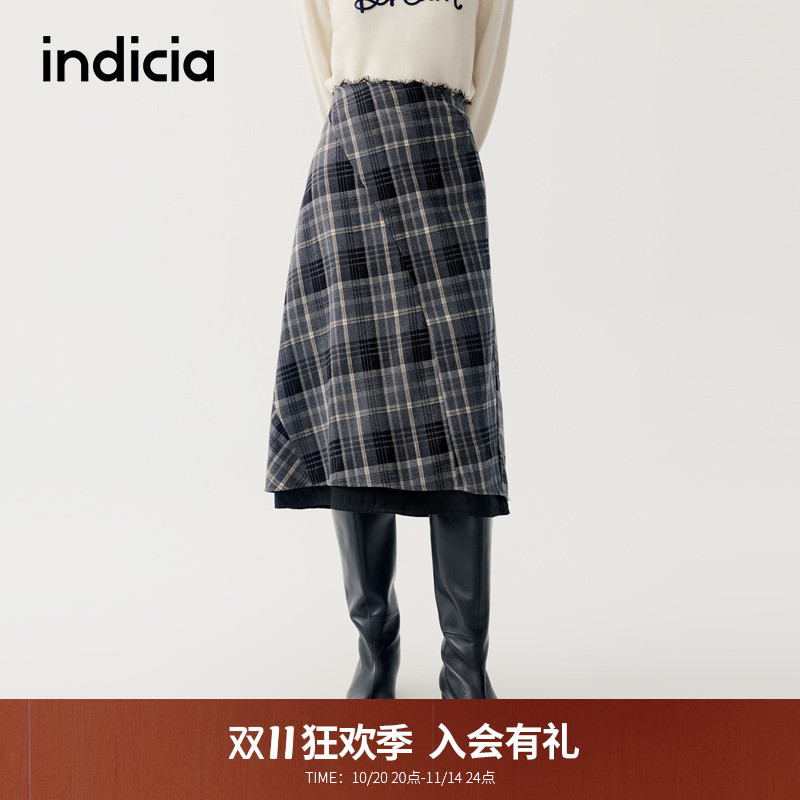 indicia标记商场同款2025冬季新款优雅格纹复古半身裙 F2D5QZ571C