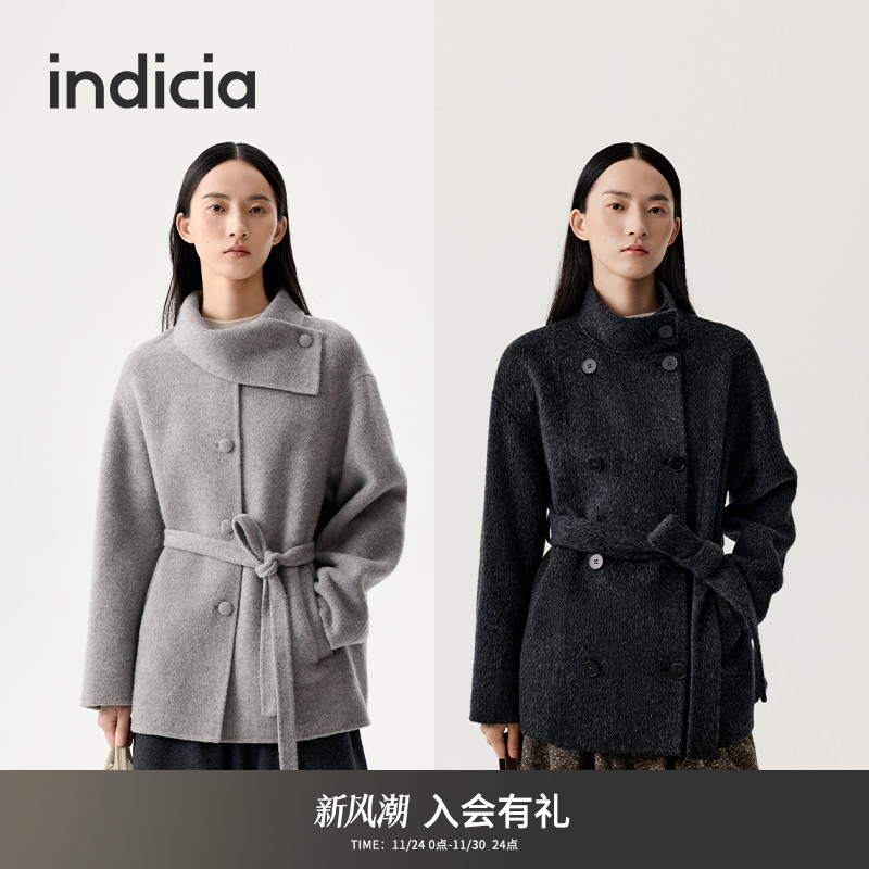 indicia标记羊毛呢大衣中长款