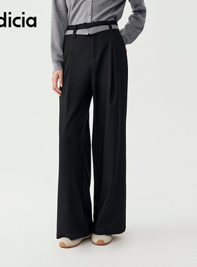 indicia标记商场同款25秋新款宽腰头拼接西装休闲裤F2C5KZ398N