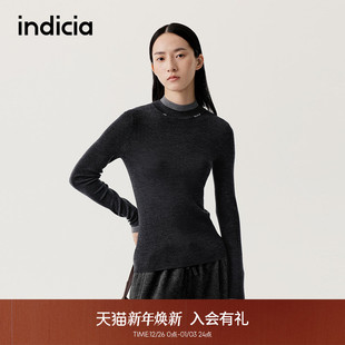 舒适针织衫 撞色设计半高领毛衫 L2D5MS295 新款 indicia标记2025冬季