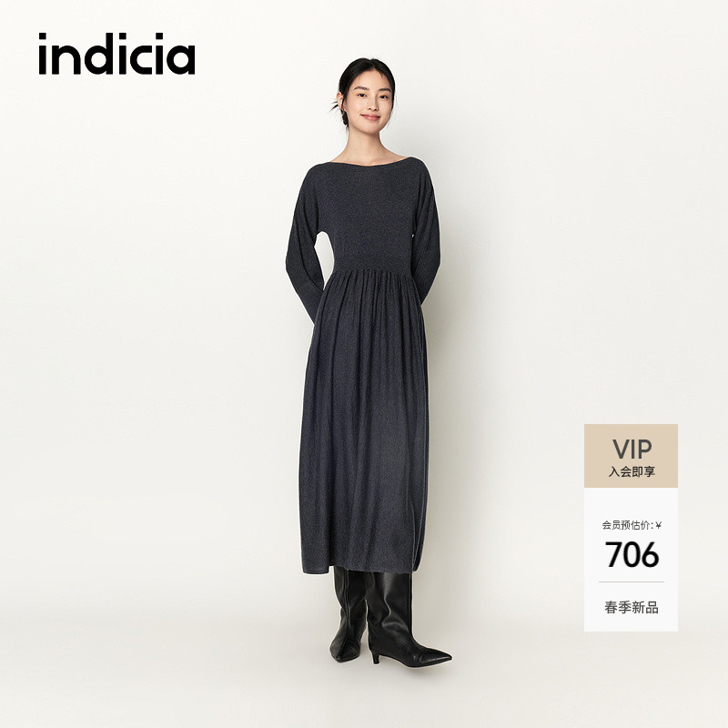 indicia标记2026春新款简约大气收腰连衣裙轻熟优雅长裙L2A6LQ032