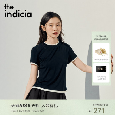the indicia标记2026夏季新款假两件撞色莱赛尔短袖T恤L2B6TX178Q