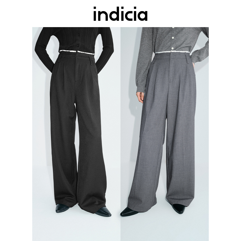 indicia标记25春新款简约气质垂感拼接腰头阔腿裤西装裤L2A5KZ013