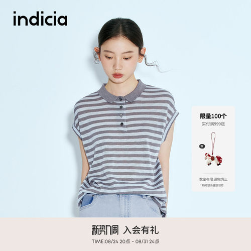 indicia标记商场同款夏季新款无袖条纹简约经典polo衫F2B5ZZ216N