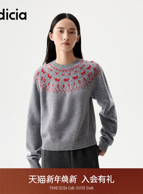 indicia标记25冬新款费尔岛小猫提花冰岛毛衣可爱学院风L2D5MS241
