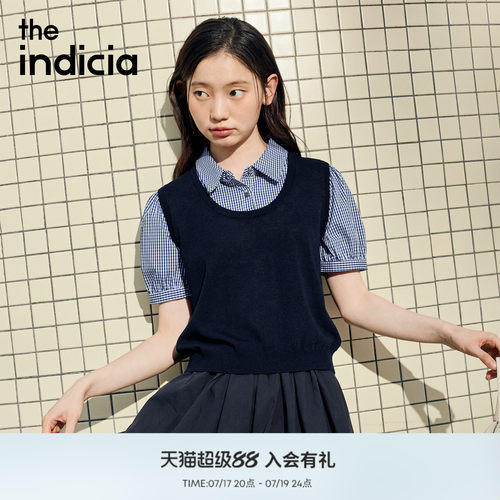 the indicia标记2026夏新款复古学院风假两件格纹衬衫 L2B6CS112C