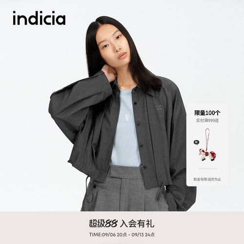 indicia标记商场同款春秋新款休闲衬衫领减龄抽绳外套F2A5WT034N