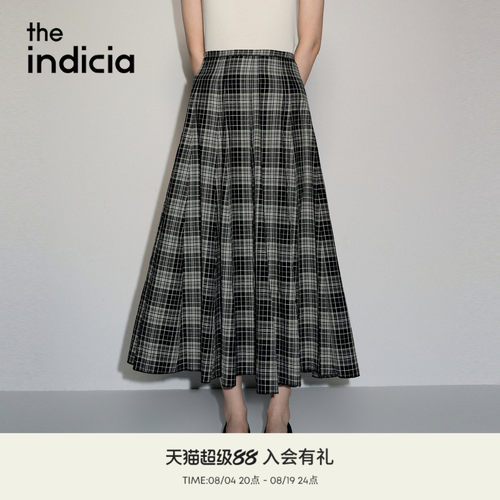 the indicia标记2026秋新款复古文艺松弛感格纹半身裙 L2C6QZ231Z