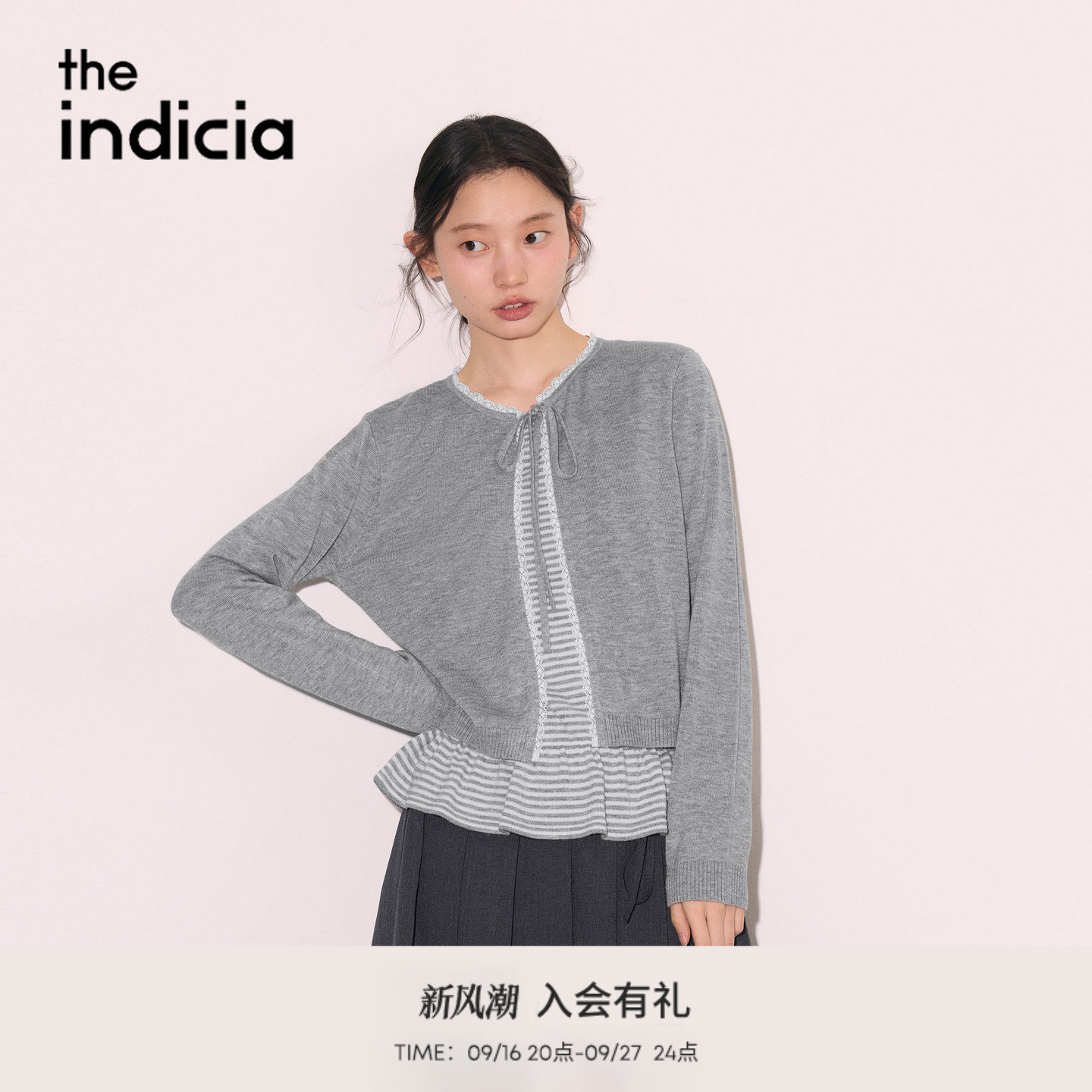 the indicia标记2026秋季新款温柔甜妹柔和麻灰针织衫 L2C6ZZ251Y图片